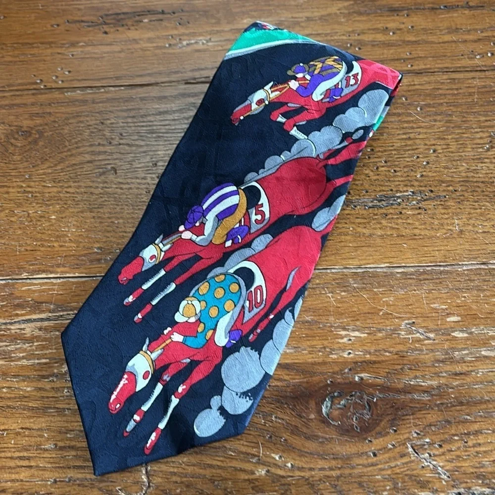 Balmain Pierre Balmain 100% Silk Tie Extra Long Racetrack Horse Racing Vintage